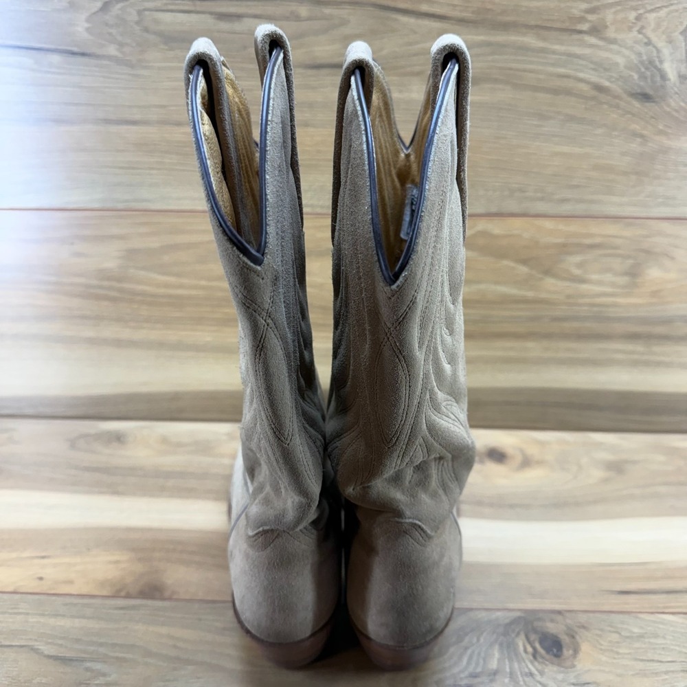 Frye Suede Western Heeled Boots in Taupe - Picture 8 of 11